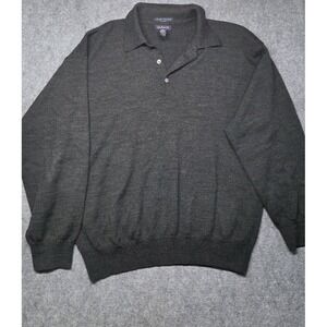 GANT Hand Framed Wool Sweater Polo Mens Large Gray 100% Wool Knit Long Sleeve